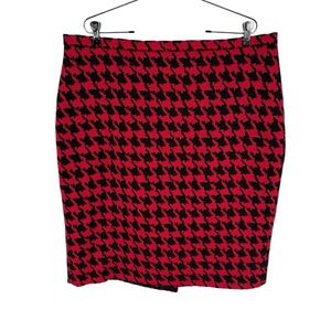 Kasper Pencil Skirt Womens Size 18 Red Black Houndstooth Lined Classic